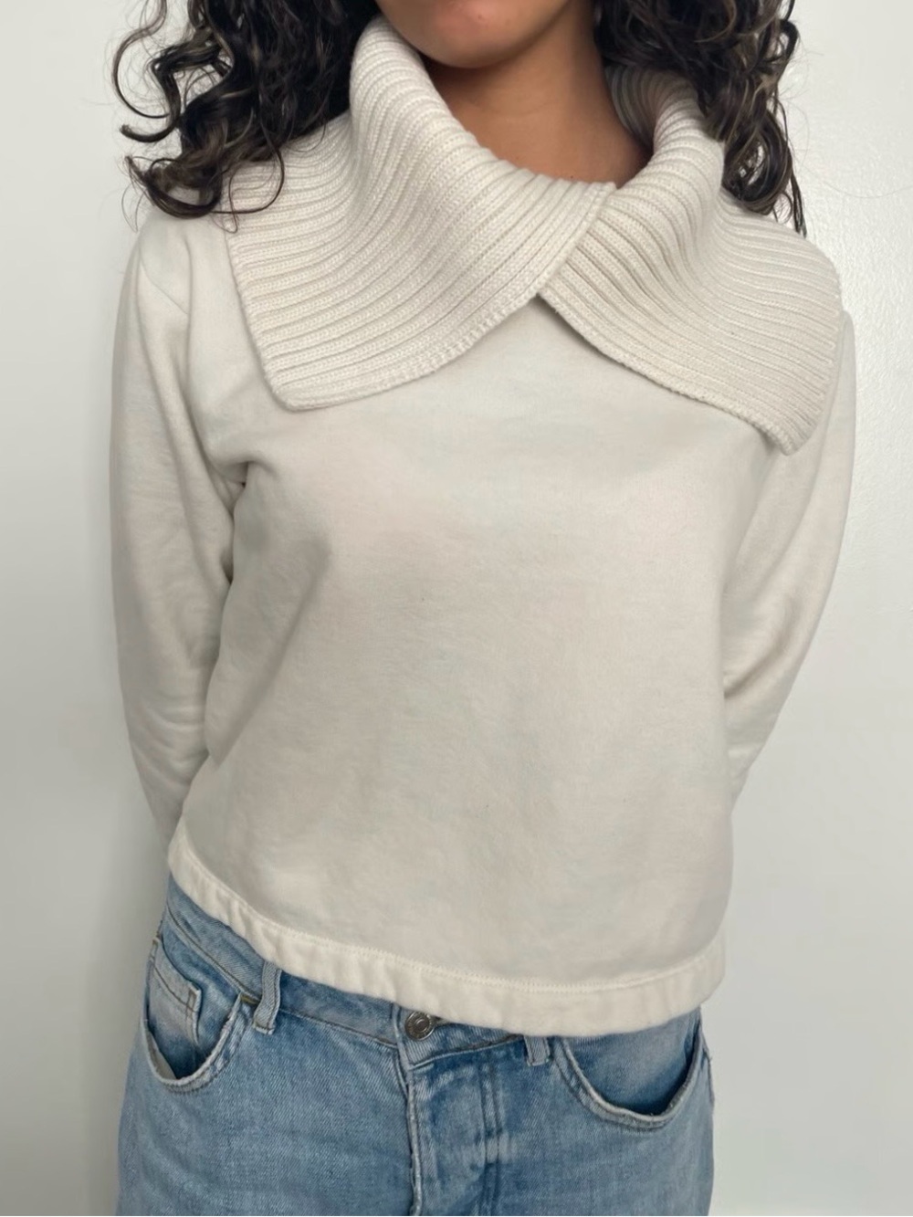 Stunning Zara Cream Ribbed Cowl Collar Sweater